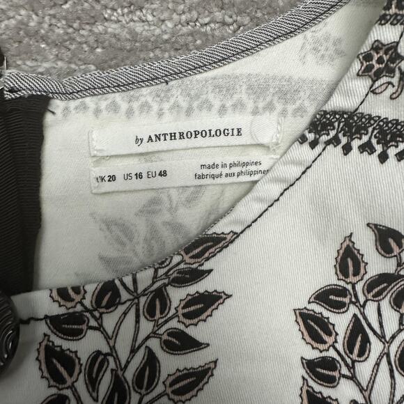 Anthropologie Dress Womens 16 White Black Sleeveless A-Line Midi Floral Zip Back - Picture 4 of 10